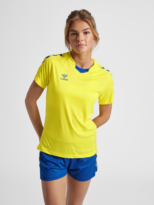 HMLCORE XK Poly Jersey S/S Woman - Blazing Yellow/ True Blue