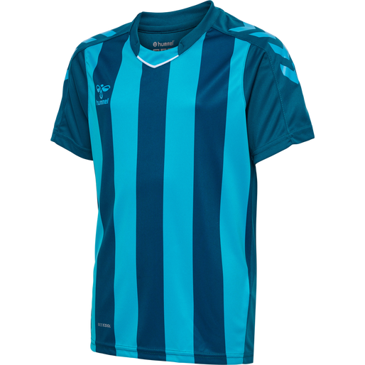 HMLCORE XK Striped Jersey S/S Kids - Coral Blue/ Blue Danube