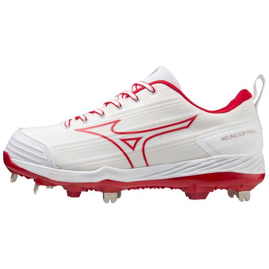 Mizuno Sweep 6 Low Women's Metal Softball Cleat - White/Red