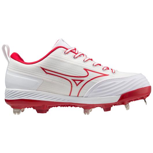 Mizuno Sweep 6 Low Women's Metal Softball Cleat - White/Red