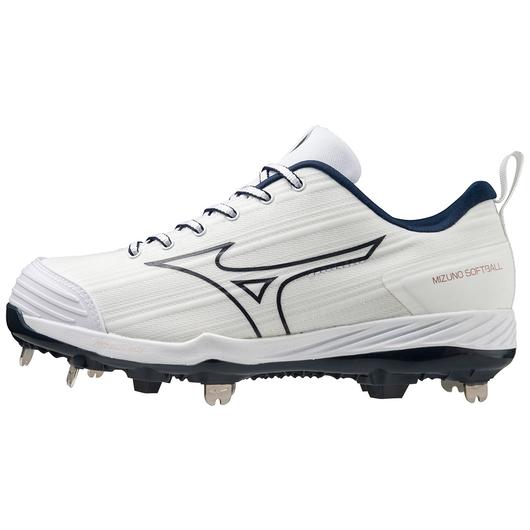 Mizuno Sweep 6 Low Women's Metal Softball Cleat - White/Navy