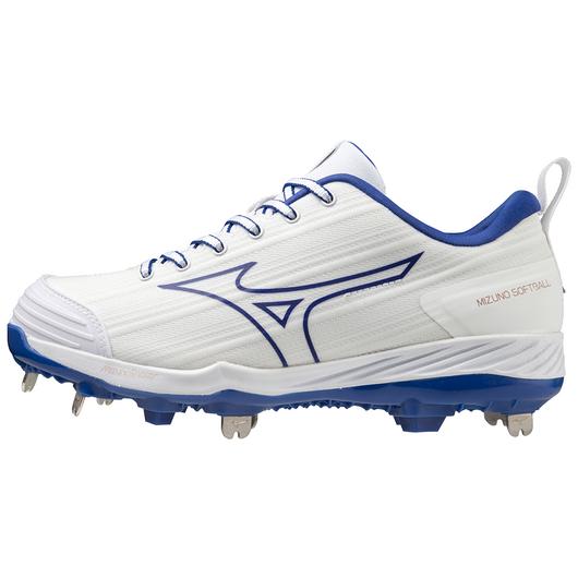 Mizuno Sweep 6 Low Women's Metal Softball Cleat - White/Royal