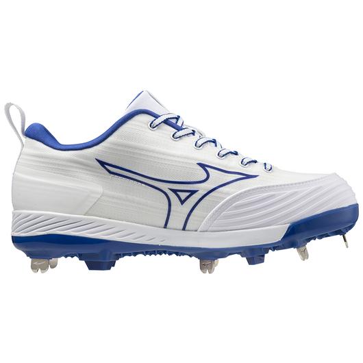 Mizuno Sweep 6 Low Women's Metal Softball Cleat - White/Royal