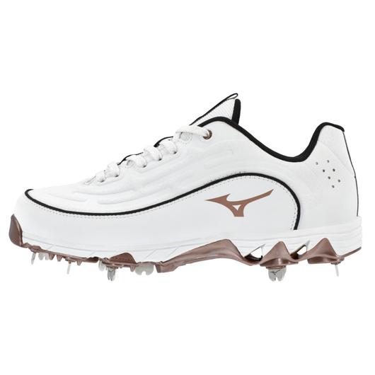 9-Spike Swift 8 Low Women's Metal Softball Cleat - White/Rose Gold