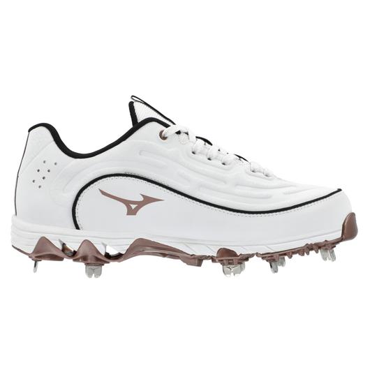 9-Spike Swift 8 Low Women's Metal Softball Cleat - White/Rose Gold