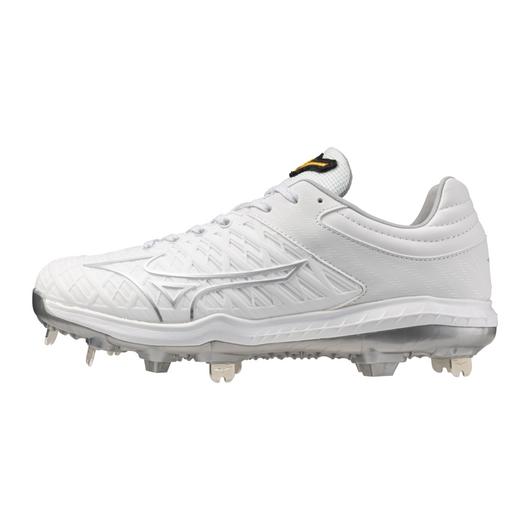 Women's Mizuno Pro FP Low Metal Fastpitch Cleat - White/Silver