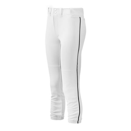 Women's Belted Piped Softball Pant - White/Black