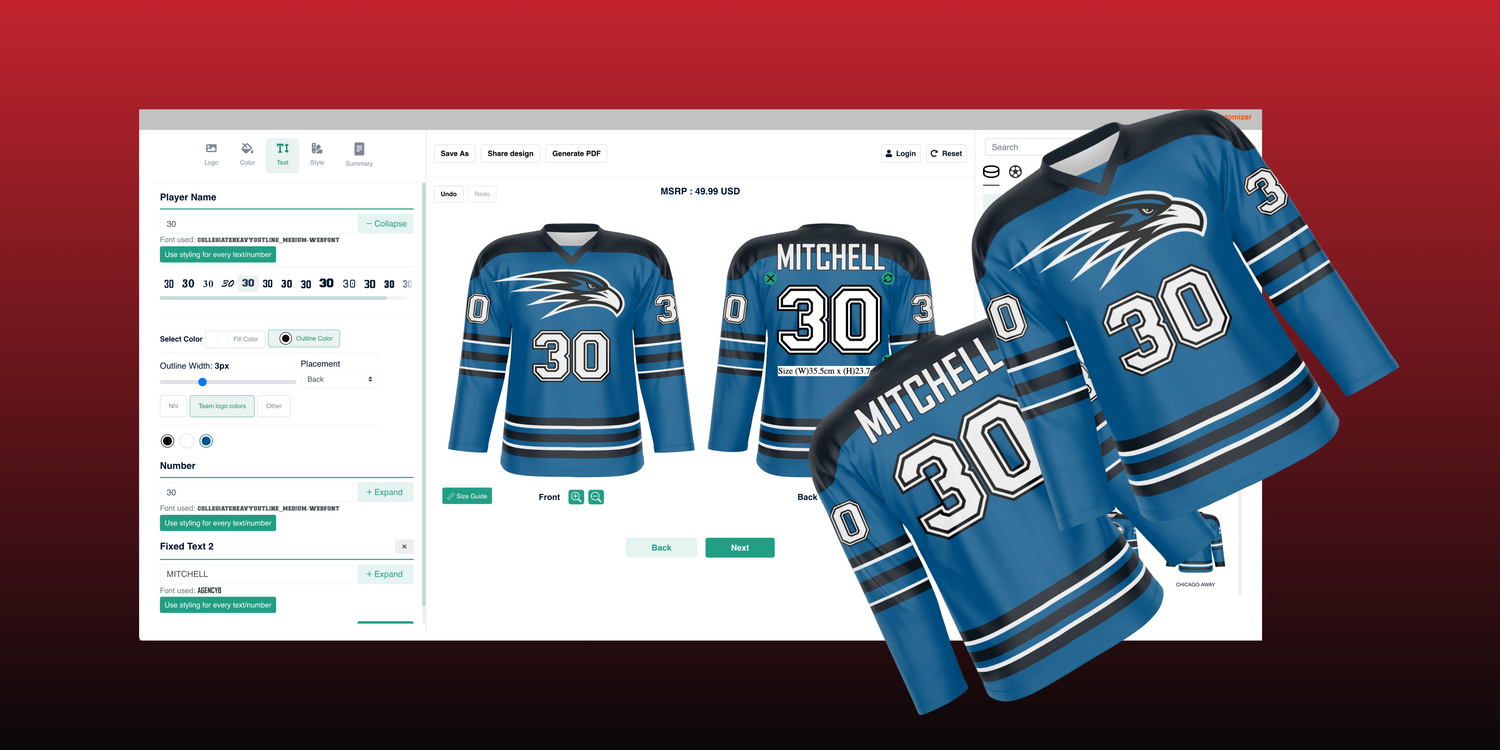 Click to Build Custom Hockey Uniforms - Unleash your team's identity on the ice with TCA Team's intuitive customization tool. Design and personalize top-quality hockey gear for a standout presence. Elevate your game with our easy-to-use builder.