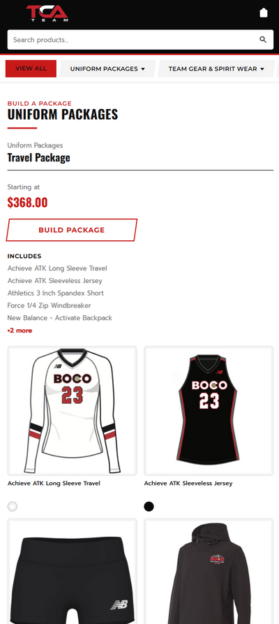 TCA Team Store mobile preview