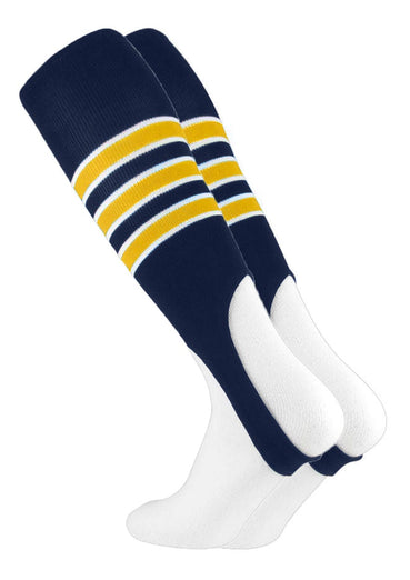 TCK Striped Baseball Stirrups 7 Inch Pattern D - (Navy-White-Gold)